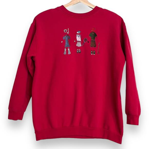 Vintage Capacity Knits 100% Cotton Red Embroidered Crew Neck Sweatshirt Womens M - Picture 1 of 7